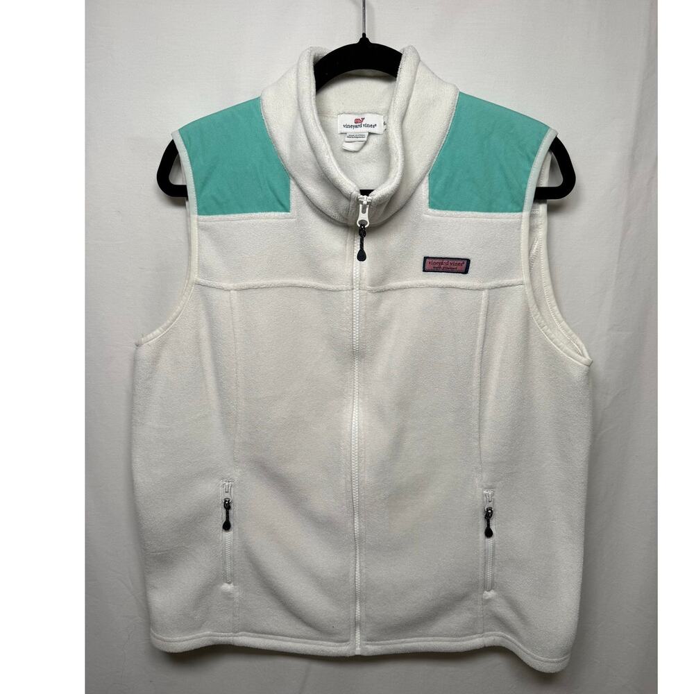 Vineyard Vines Fleece Full Zip Vest, White/Green, Size XL